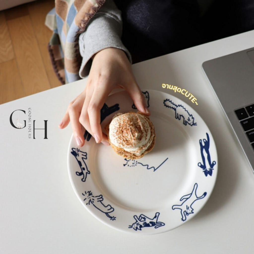 จานเซรามิค ลายการ์ตูนลูกแมวและลูกสุนัข Ceramic Puppy Kitten Plate